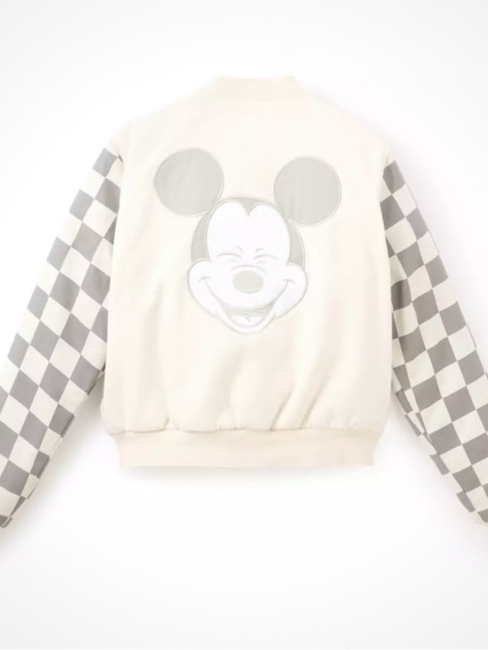 Mickey Mouse Checkerboard Sleeve Bomber Jacket - Cream & Light Gray Her Universe